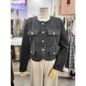 밸리걸 세이브존01 간절기 노카라 펄 크롭 트위드 자켓 612690-1