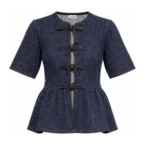 가니 페플럼 프론트 보우 반팔 블라우스 A1040088 077