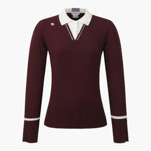 데상트골프웨어 VQA DR12WFKP21-WING 여성 카라 긴팔 풀오버 / Wine