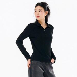 체이스컬트 HC09 여성 골지 오픈 카라 긴팔 티셔츠 FARG5162B03