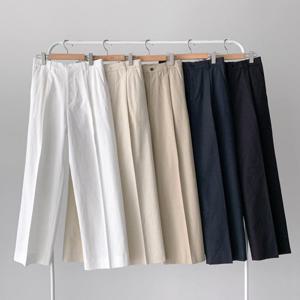 [옷자락]여자 일자면바지 백밴딩 봄출근룩 핀턱 백색 슬랙스