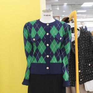 르피타 DP01 아가일 체크 패턴 가디건 L244UKTC05