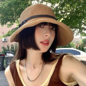 여성 모자끈 탈부착 버킷햇 밀짚모자 썬캡 여름모자