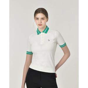 헤지스 골프 여성 25SS ONLINE EXCLUSIVE 화이트 여성 매쉬 포인트 반팔 카라 니트 HWSW5B901OW