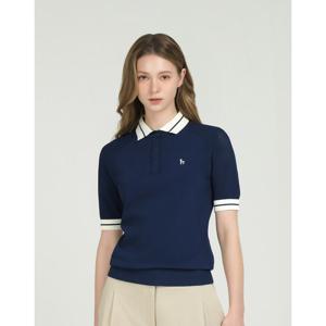 헤지스 골프 여성 25SS ONLINE EXCLUSIVE 네이비 여성 메쉬 포인트 반팔 카라 니트 HWSW5B901N3