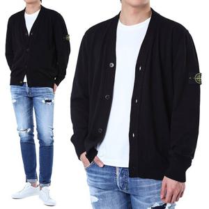 스톤아일랜드 와펜패치 코튼 브이넥 니트 가디건 블랙