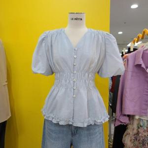 르피타 DP01 퍼프소매 셔링블라우스 L252UBL569