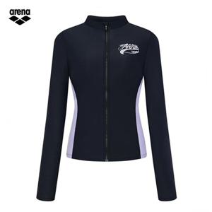 아레나 러쉬 A5BL1PQ06 BLK (주머니백 증정) 여성비치 브라컵내장 래귤러핏 집업래쉬가드 수영복