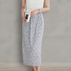 [옷자락]여자 뒤트임 잔꽃 H라인 골지 여름 롱스커트