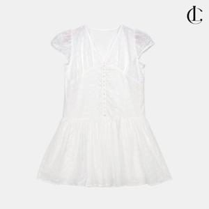 엘케이트 여성 레이어드 원피스 린넨 브이넥 여름 퍼프숄더 펀칭 미니드레스 LDEAR003