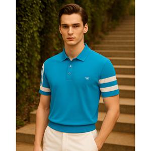 닥스 골프 25SS PREMIUM 터키쉬블루 솔리드 로고 포인트 반팔 니트 DGSW5B521T2