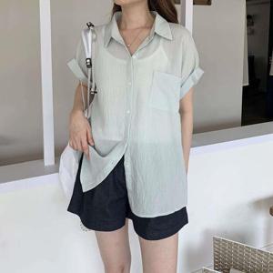 [다잇템]여성 엷은 반팔 폴딩 주머니 셔츠