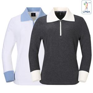 [LPGA]여성 니트배색 반집업 카라티셔츠 L234TL513P_US