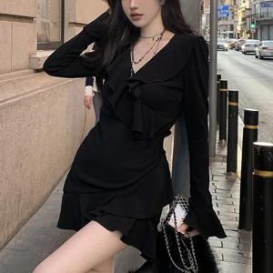 [브이와이][VY] 여자 V넥 후레아 나들이 클래식 프릴 미니원피스