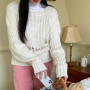 [다잇템][다잇템] 여자 코디 FW 입술넥 망사 귀여운 네트망 니트