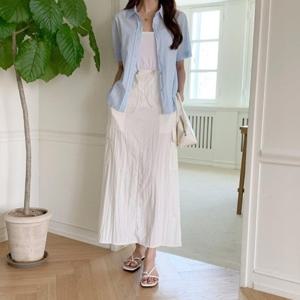 [브이와이][VY] 여자 워싱 세미크롭 반소매 뒷핀턱 셔츠_1374488