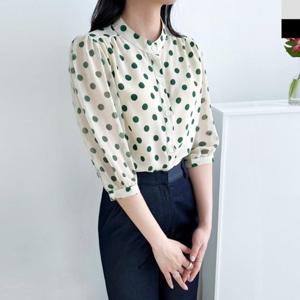 [다잇템][다잇템] 여자 환절기 시폰 비침 칠부 땡땡이 블라우스_