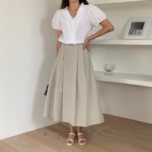 [다잇템][다잇템] 여자 V넥 벌룬 반소매 프릴 블라우스_13866086