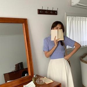 [다잇템][다잇템] 여자 V넥 카라 세미 반소매 탱크 니트_1357834