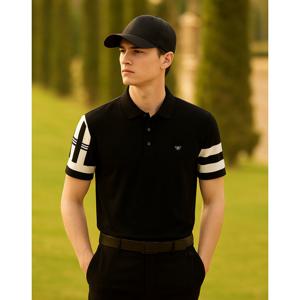 닥스 골프 25SS PREMIUM 블랙 솔리드 로고 포인트 반팔 니트 DGSW5B521BK