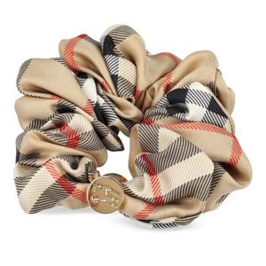 버버리 베이지 체크 실크 스크런치 8119726 B9368