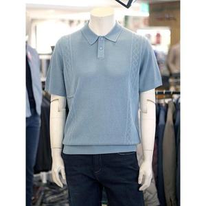 크로커다일 세이브존03 [크로커다일] 남성 봄 여름 펀칭 포인트 반팔 카라 니트 AGCDAABKT2342A