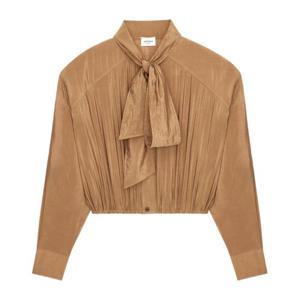 생로랑 타이넥 크롭 버튼 셔츠 856436 Y3K312005