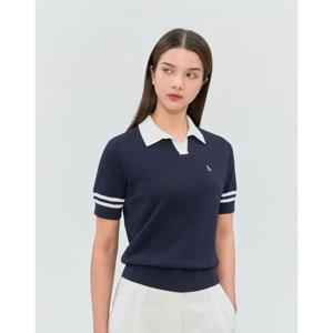 헤지스 골프 여성 26SS 네이비 여성 라인 포인트 반팔 카라 니트 HWSW6B901N5