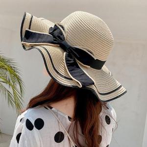 왕골모자 플로아 리본 비치모자(베이지) 밀짚모자 챙모자
