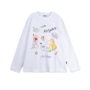 와키윌리긴팔티 CQK WA2501LT11WH 키키 멀티 그래픽 롱슬리브 티셔츠 화이트