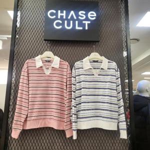 처이스컬트 HC03 여성 스트라이프 오픈 카라  티 FARG5166B0