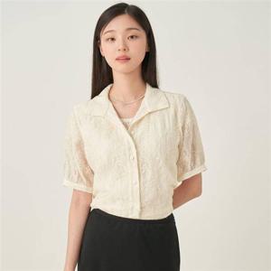 빈폴 레이스 텍스쳐 반소매 자켓형 블라우스 - 아이보리 (BF5765C520) 348376