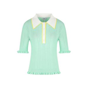 [썬쿠](썬쿠) 배색 프릴 카라 반팔 니트(RE71C5KNS03V)