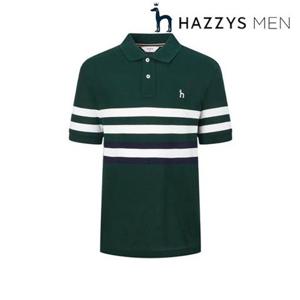 [헤지스남성] (HZTS5B434E3) 그린 컬러블럭 반팔 카라 티셔츠