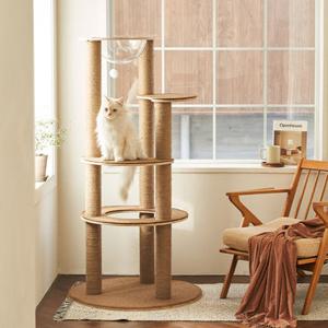 삼익가구 스탭 원목 4단 캣타워 풀세트(스크래쳐 기둥+카펫+투명 해먹)