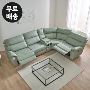 뉴오 가죽 리클라이너 코너형 5인용 소파(민트그린)