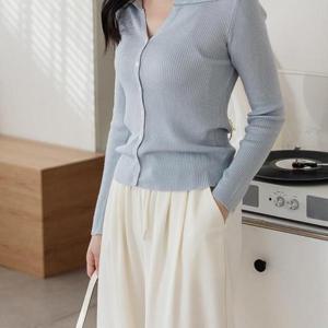 [다잇템]여자 스웨터 롱슬리브 골지 카라넥 가디건