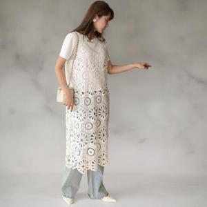 [옷자락]여자 뜨개짜임 나시 펀칭 롱 원피스