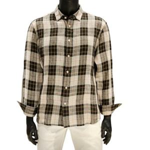 [바쏘]SS   블랙배색  체크  프리미엄 린넨100  긴팔 카라 남방셔츠WSZ1TT28AB