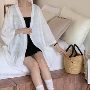 [옷자락]여자 휴양지룩 아방핏 스카시 칠부 여름로브 롱가디건