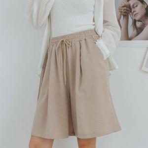 [브이와이][VY] 여자 썸머 5부면반바지 끈밴딩 넓은 핀턱 반바지