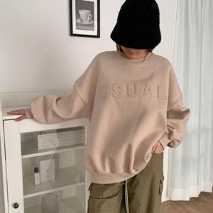 [브이와이][VY] 여자 필기체 겨울기모맨투맨 보이프렌드핏 박시