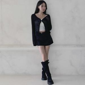 [옷자락][다잇템] 여성 단추 골지 비침 슬릿 키치무드 롱가디건_