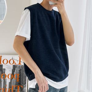 남자 솔리드 골지 리브드 라운드 니트 조끼 5C-VEA-Q116-곤색