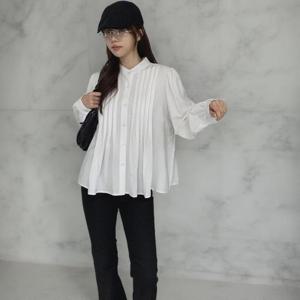 [다잇템]여성 핀턱 헨리넥 그런지 원컬러 셔츠