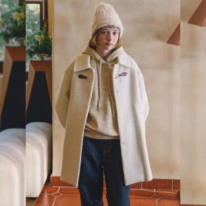 [올리브데올리브]가죽 장식 부클 하프 코트 OW5XHA58