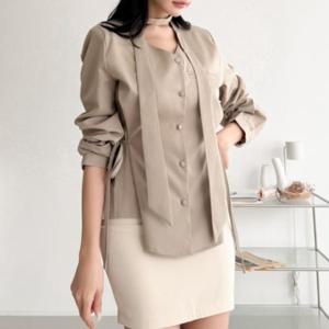 [다잇템]여성 베이직 사이드리본 타이넥 블라우스