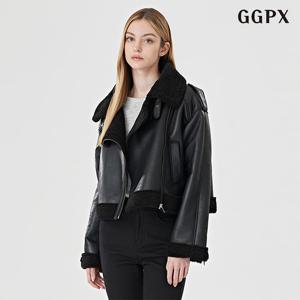 [지지피엑스]하이넥 버클 숄더 견장 무스탕 라이더 자켓 (GODJK011D)