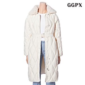 [지지피엑스]카라넥 퍼 탈부착 퀼팅 벨티드 긴팔 롱 패딩 점퍼 (GODJJ023D)