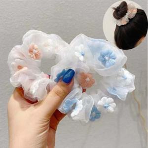 T0417 꽃자수 헤어끈 플라워 헤어밴드 머리끈 쉬폰 머